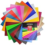 ARTEZA Plotterfolie 22er-Set, Vinylfolie 25.4 x 30.5 cm, bunte Flexfolie für Hitzedruck-Transfer von Bügelbildern auf dunkle und helle Textilien